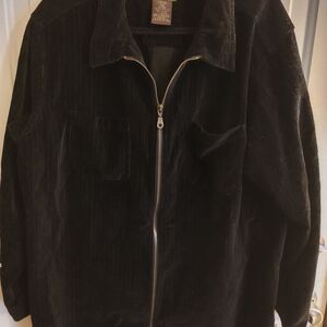 St John's Bay Women's corduroy Shacket black. Sz 24 Zip front button sleeve